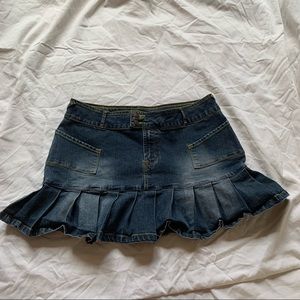 Y2K No Boundaries Denim Ruffle Trim Low Waisted Mini Skirt